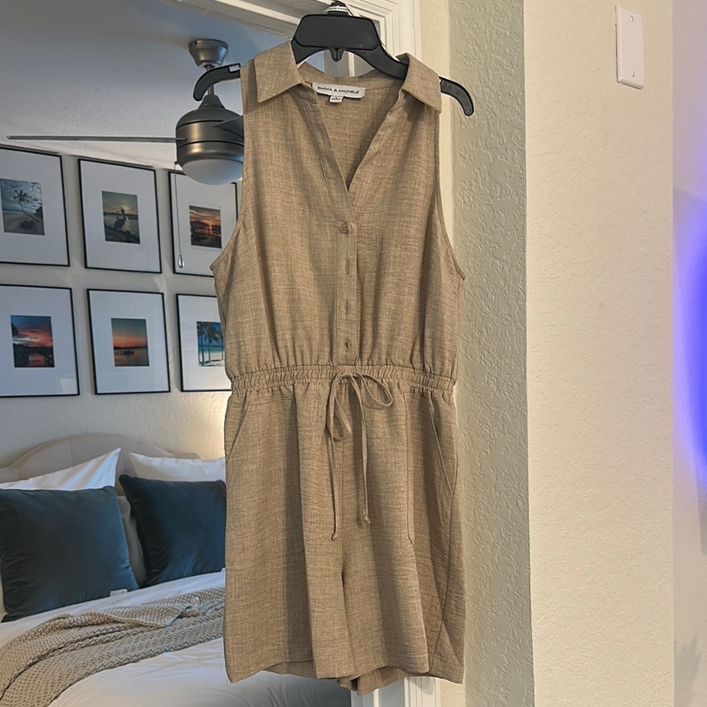 Sleeveless Tan Button-Up Romper